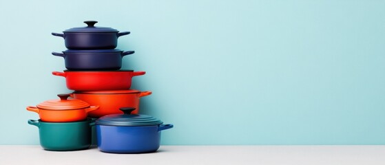 Poster - Minimalist Color-Block Cookware Ergonomic Nesting Kitchen Solution for Space-Efficient Modern Homes - Sustainable Culinary Storage Innovation