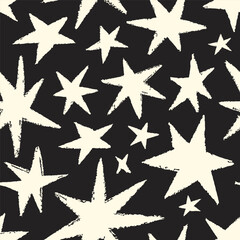 Fototapete - Seamless star pattern. Starry night sky background, endless texture. Repeating black and white print for textile, fabric, wallpaper, wrapping paper design. Repeatable flat vector illustration