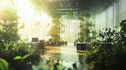 Poster - a modern workspace where air-purifying plants and natural light work in harmony to inspire creativit