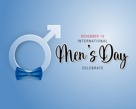 Holiday design, background with handwriting text, men symbol and bow tie for International Men's day celebration; Vector illustration.