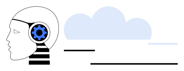 Poster - human profile with gear inside representing mind or technology integration, connected to cloud symbo