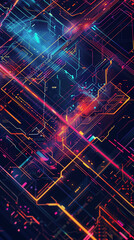 Aufkleber - An abstract wallpaper with vibrant neon lines and geometric shapes on a dark background.