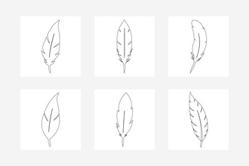 Poster - Square Template.Black Feather Vector Set - Elegant Outline Illustration for Design and Decoration