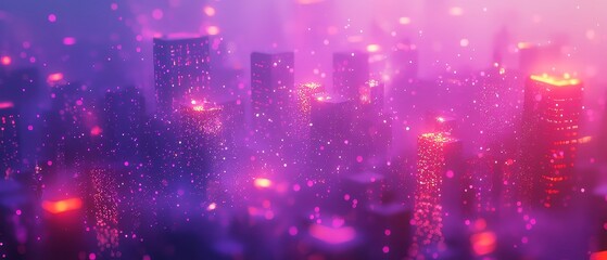 Poster - Neon Dreamscape, Ethereal blobs of pink and purple light blend seamlessly, creating a shimmering, soft-focus ambiance reminiscent of vibrant city nights.