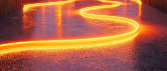 Poster - Molten Waves, undulating ribbons of orange light with coral highlights reflect on a glossy surface, creating a textured scene filled with vibrant energy and warmth