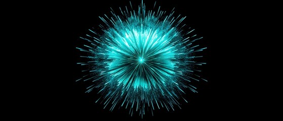 Poster - Radiant Teal Nebula, a vibrant teal light radiates from a deep blue center to bright cyan edges, set against a starry black backdrop with fine grain noise enhancing the cosmic feel.