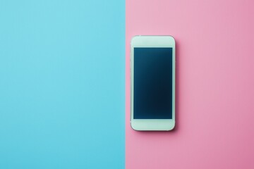 Aufkleber - Modern smartphone against a two-tone pastel background of pink and blue, ideal for showcasing mobile technology and vibrant colorful minimalism design.