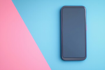 Aufkleber - Stylish frameless smartphone on a vibrant pink and blue background, showcasing modern technology with a minimalist design aesthetic and copy space for text.