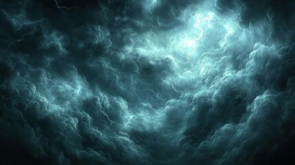 Poster - Dramatic dark stormy cloudscape with lightning.