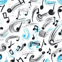 Poster - Whimsical Scribble Design Musical Notes Seamless Pattern