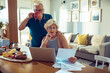 © Davor - Senior couple managing finances and bills at home with laptop