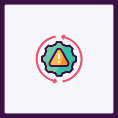  - Warning Icon Illustration with Cogwheel and Circular Arrows for Maintenance