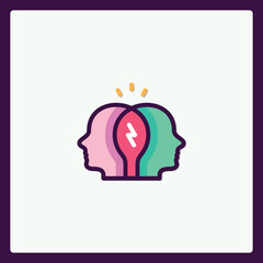 Poster - Creative collaboration brainstorming sharing ideas two heads one thought icon