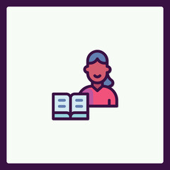 Poster - Stylized icon depicting a student reading a book, vibrant and appealing