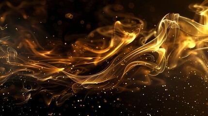 Poster - Abstract swirling golden light on a black background.