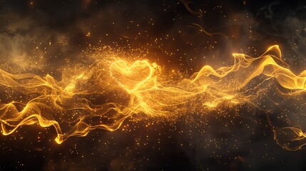 Wall Mural - abstract image of swirling, golden smoke against a black background.