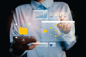 Poster - Modern Data Management with Charts and Digital Interface Representation in Dark Background, Business concept