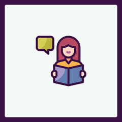 Poster - Stylized Reader with Speech Bubble Icon for Educational Resources
