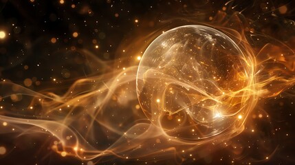 Poster - An abstract image of a glowing orb surrounded by swirling golden light.
