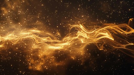 Poster - Abstract golden light streaks and sparkles on a black background.