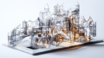 Leinwandbilder - Futuristic city model on digital tablet, showcasing innovative urban design and technology.