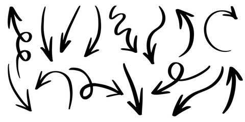 Leinwandbilder - Set of Hand drawn vector arrows doodle on white background. design element vector illustration.