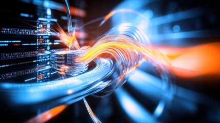 Poster - Dynamic energy flow in urban landscape abstract digital art futuristic technology vibrant colors high-tech environment