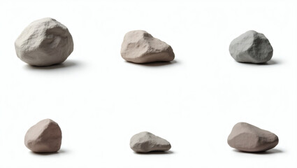 Leinwandbilder - a collection of six uniquely shaped stones, each with a distinct texture and natural color, arranged together for visual appeal