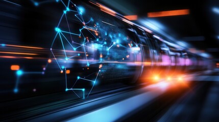 Poster - Dynamic digital transport network futuristic urban environment graphic visualization high-tech aesthetic abstract viewpoint connectivity concept