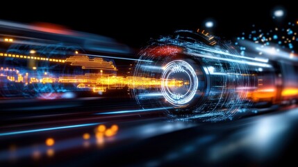 Poster - Dynamic speed visualization of futuristic transportation on city streets digital art urban environment night view technology concept