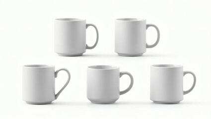 Poster - a collection of five simple ceramic mugs with gray handles arranged together. They appear clean and modern.