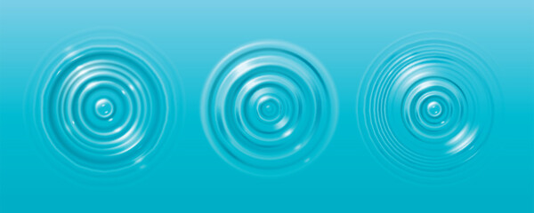 Poster - water ripple circles top view - round aqua blue concentric ripples on calm liquid surface. tranquil 
