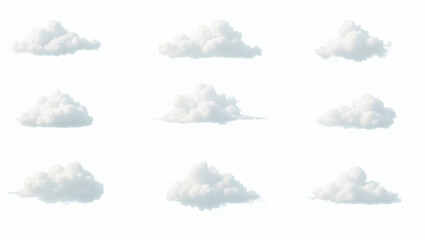 Poster - a collection of fluffy clouds, showcasing various shapes and textures. These clouds evoke a sense of serenity and dreaminess