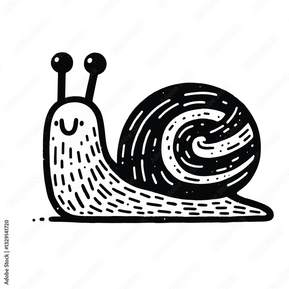 Charming Hand-Drawn Snail in Black and White Illustration Stock Vector ...