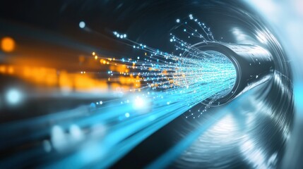 Poster - Dynamic stream of light pulsing through a high-tech pipeline industrial facility digital art futuristic environment close-up view energy flow concept