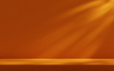 Wall Mural - orange studio room wall, illuminated by sunlight through foliage with tabletop. product presentation