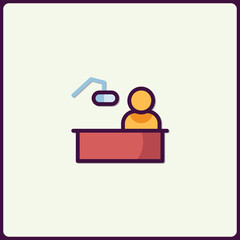 Poster - Stylized icon depicting person at desk with lamp for creative work