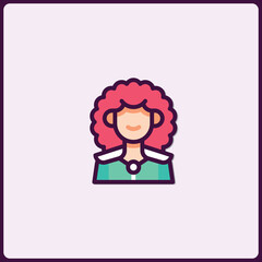 Poster - Smiling cartoon icon depicting a friendly person with curly pink hair