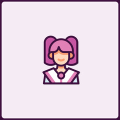 Poster - Stylized Illustration of a Young Woman with Ponytails Graphic Design Icon