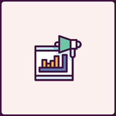 Poster - Icon showing a marketing strategy with statistics and communication concept