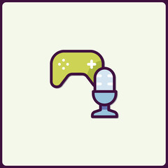 Poster - Gaming and podcasting integration illustration, gamepad microphone combination for digital content