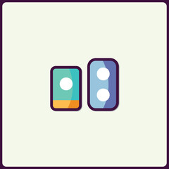 Poster - Stylized Pair of Rectangular Shapes with Circular Designs Flat Icon