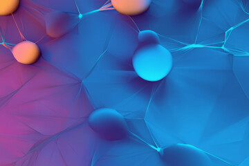 Poster - a blue and orange background with many small spheres