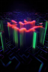 Fototapete - a neon neon maze with a heart in the middle
