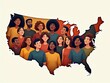 © Leonardo - Personas dispuestas para formar el mapa de Estados Unidos, simbolizando la diversidad y los valores compartidos. Fondo blanco con sombras suaves