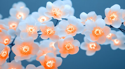 A painterly depiction capturing countless white blooms drifting in a mild breeze, each petal