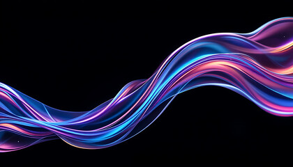 Wall Mural - close up, abstract fluid 3d render with a black background and holographic, iridescent neon curved w