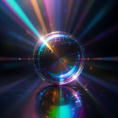 Wall Mural - close up, blurred rainbow refraction overlay effect. light lens prism effect on black background. co