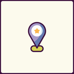 Poster - Stylized map pointer icon with a star symbol for designating favorites