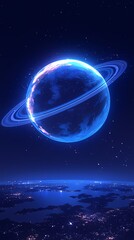 Wall Mural - Vast universe blue curve and glowing asteroid illustration poster background